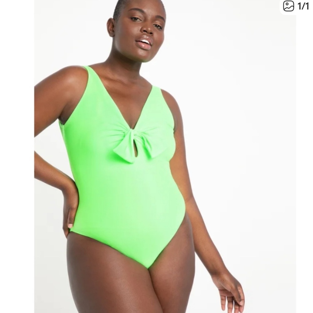 Eloquii Neon Lime Green Front-Tie One-Piece Bodysuit